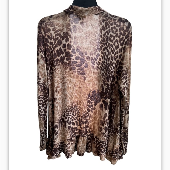 Chico's open front ruffle cardigan tan brown animal print size 2/ Large - Picture 3 of 4